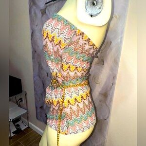 Express Womens Strapless Fitted Sparkly Multicolor Top~Side Zipper~Lined~small